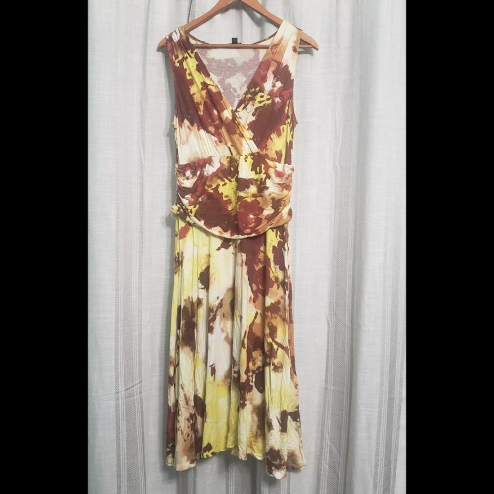 Lafayette 148 New York Yellow Multicolored Patterned Dress Knee Length Size M